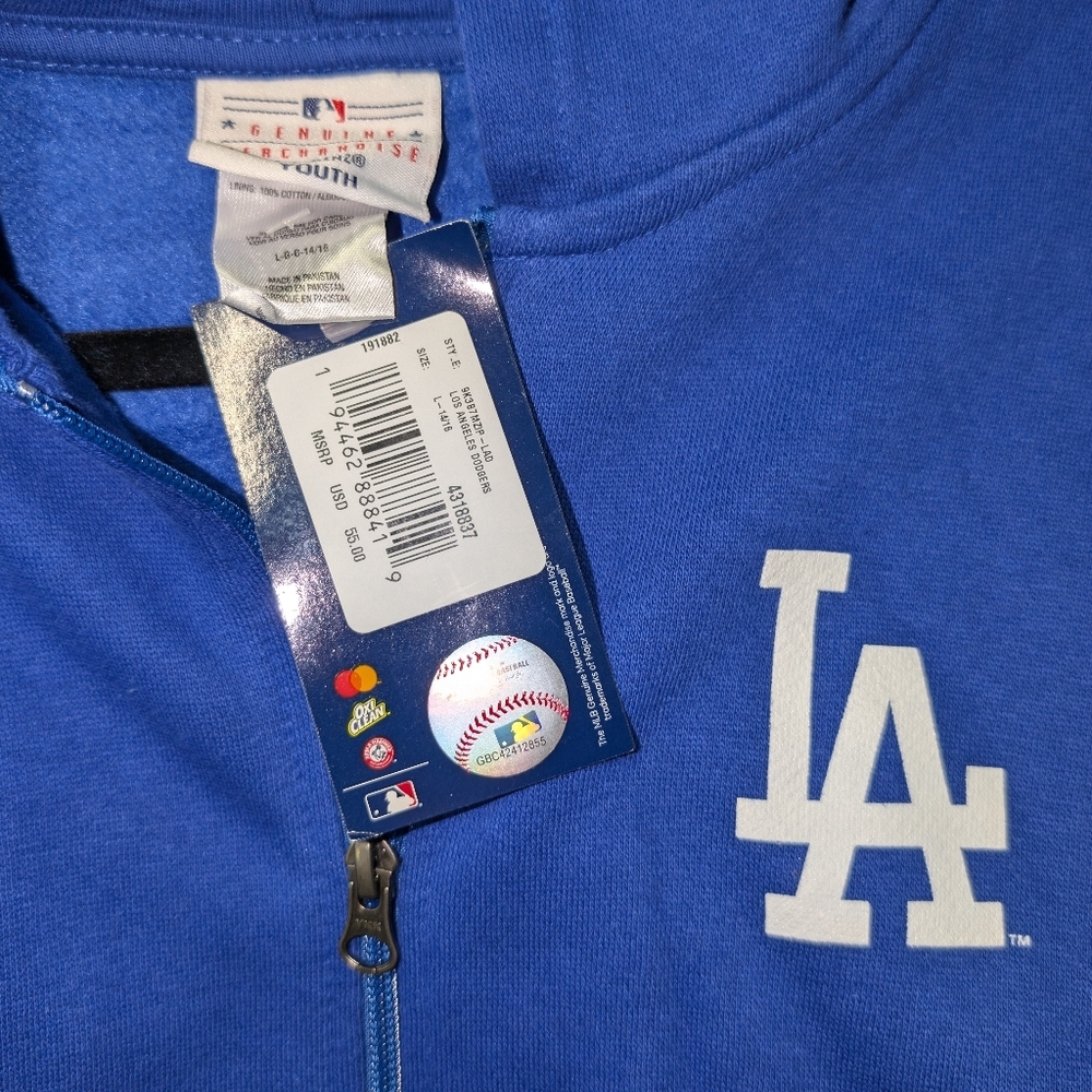 Youth LA Dodgers Full Zip Hoodie - Royal Blue - Picture 3 of 3